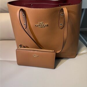 Coach Brown Leather Tote with Wallet